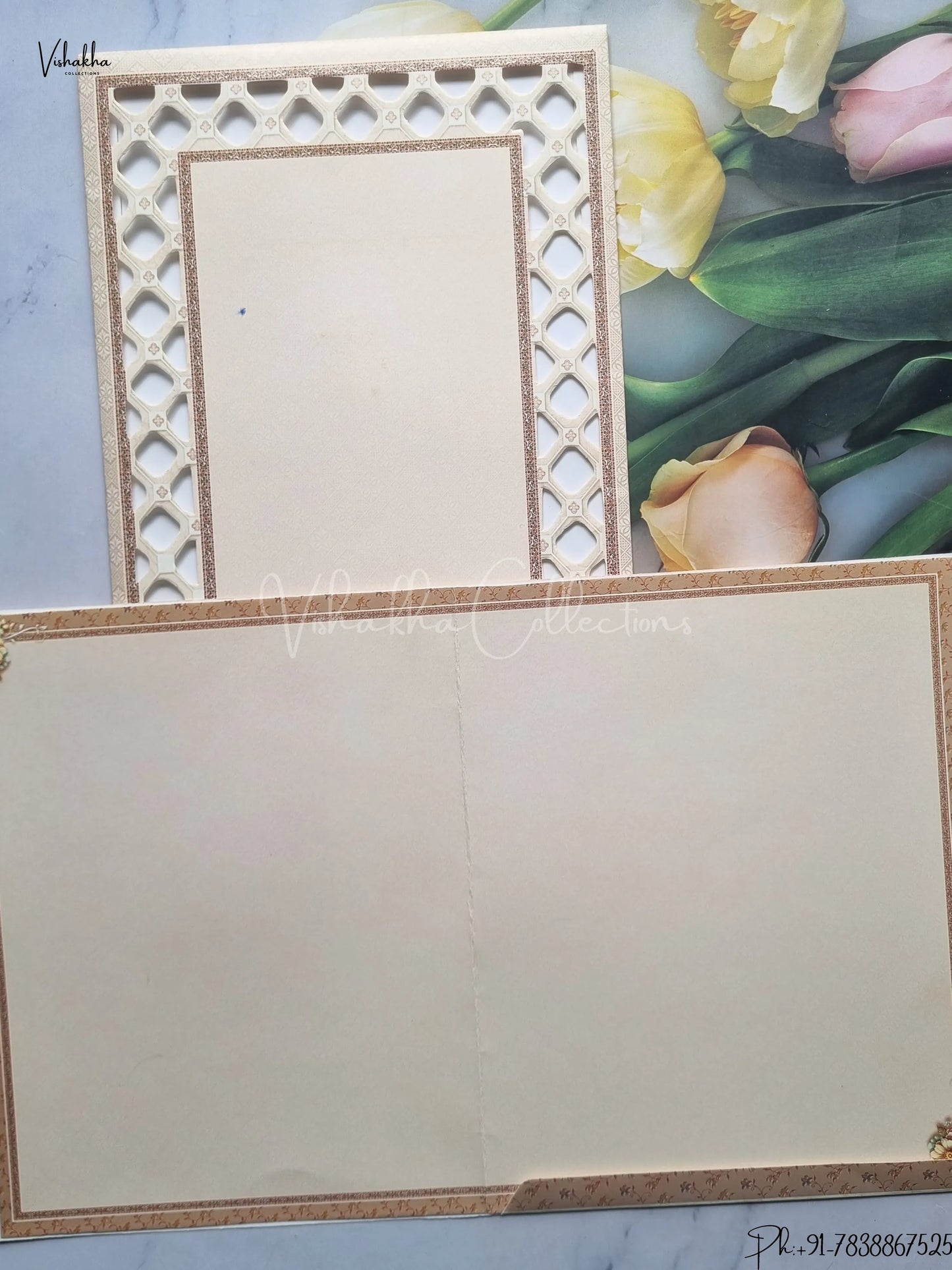 Flower Hindu Muslim Christian Jain Sikh Light Brown Colored wedding invitation Cards GS-5030