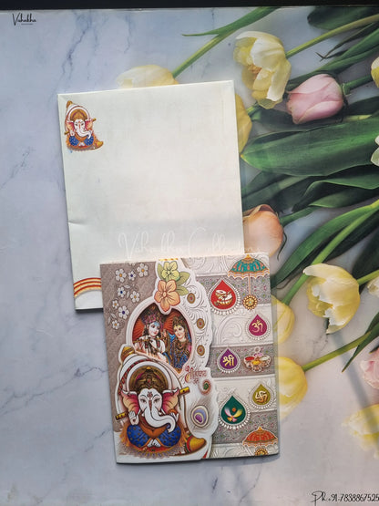 Radha Krishna Semi Box Ganesh Ji Hindu Cream Multicolor Colored wedding invitation Cards GS-5037