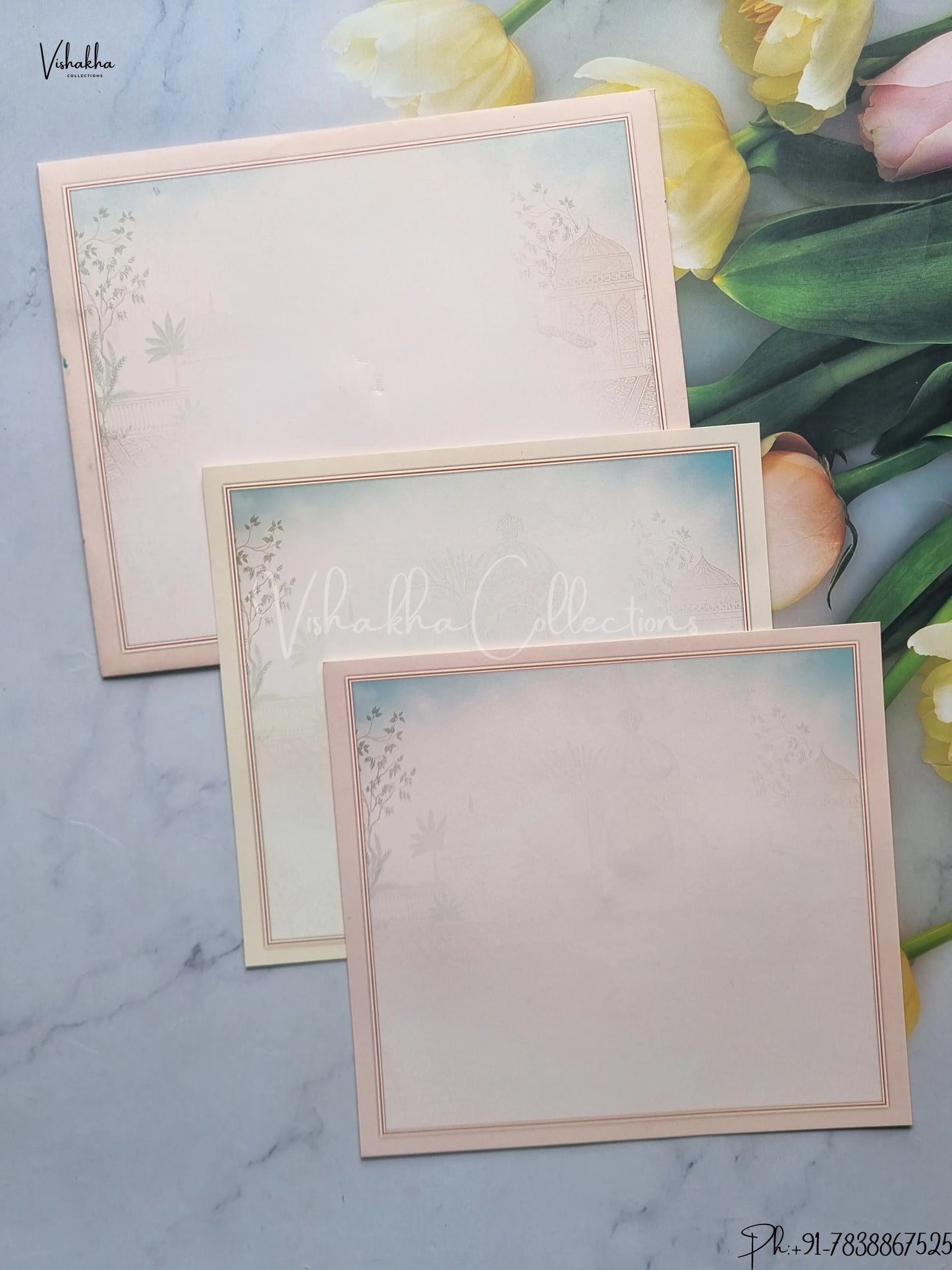 Ganesh Ji Hindu Peach With Multicolor Colored wedding invitation Cards GS-5038