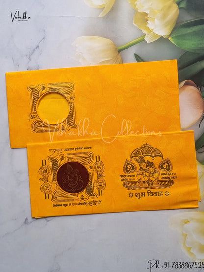 Ganesh Ji Hindu Yellow Colored wedding invitation Cards GS-52