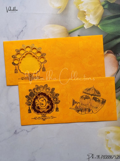 Ganesh Ji Hindu Yellow Colored wedding invitation Cards GS-54