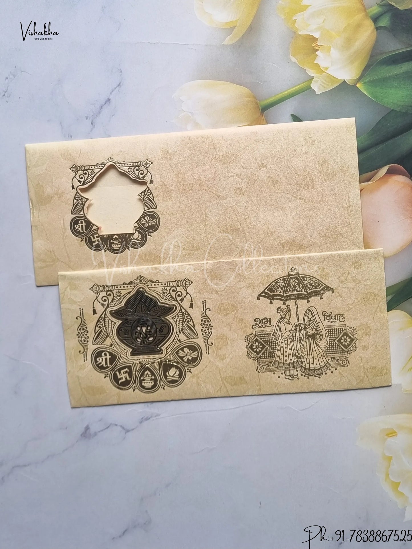 Ganesh Ji Hindu Beige Colored wedding invitation Cards GS-55