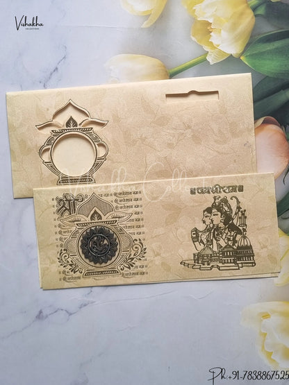 Ganesh Ji Hindu Beige Colored wedding invitation Cards GS-56