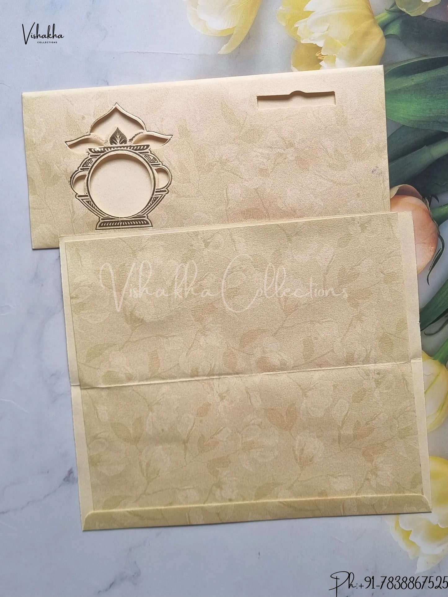 Ganesh Ji Hindu Beige Colored wedding invitation Cards GS-56