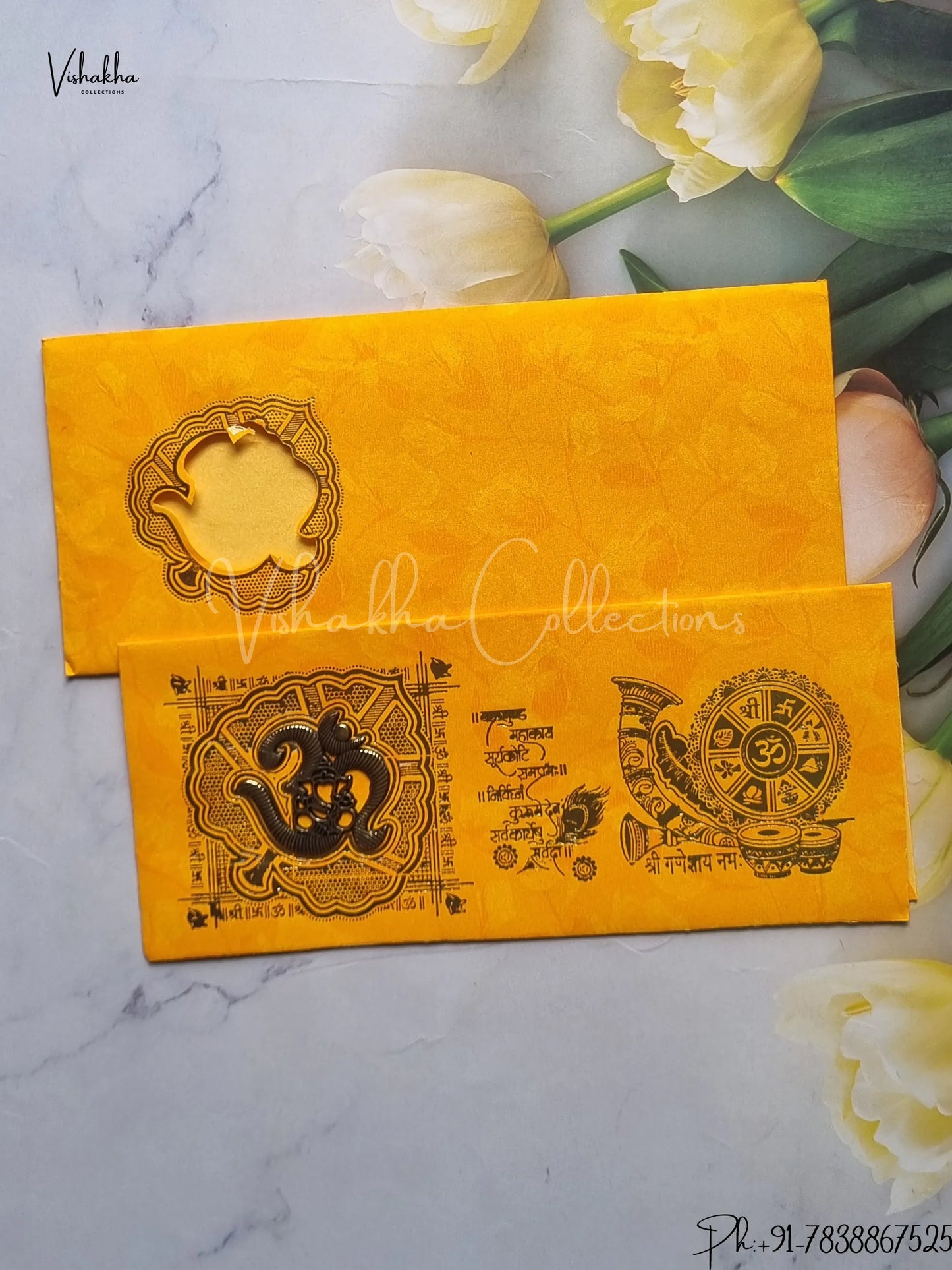 Ganesh Ji Hindu Yellow Colored wedding invitation Cards GS-62