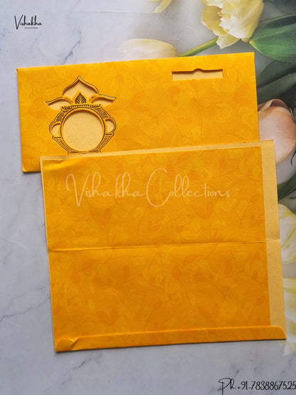 Ganesh Ji Dulah Dulhan Hindu Yellow Colored wedding invitation Cards GS-63