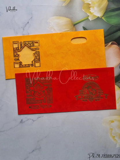 Ganesh Ji Hindu Red And Yellow Colored wedding invitation Cards GS-65