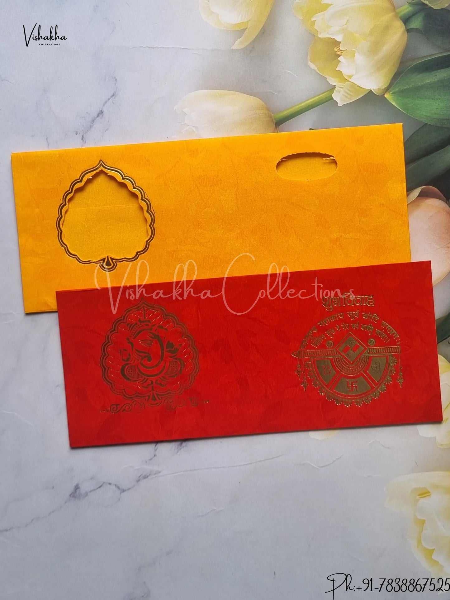 Ganesh Ji Hindu Red And Yellow Colored wedding invitation Cards GS-66