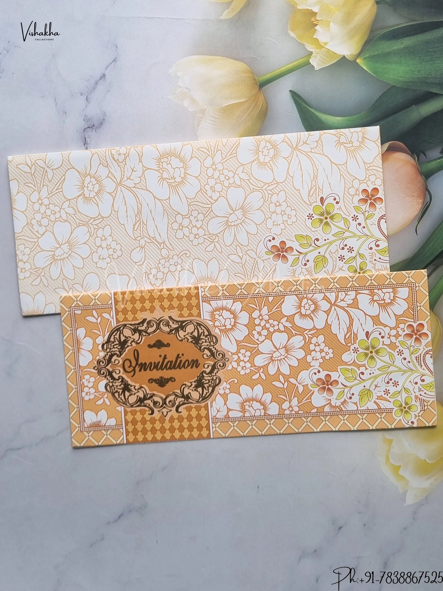 Flower Hindu Muslim Christian Jain Sikh Cream Colored wedding invitation Cards GS-72
