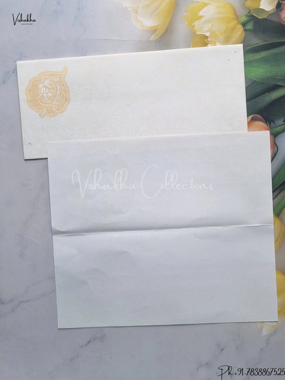 Radha Krishna Ganesh Ji Hindu Cream And Pale Yellow Colored wedding invitation Cards GS-75