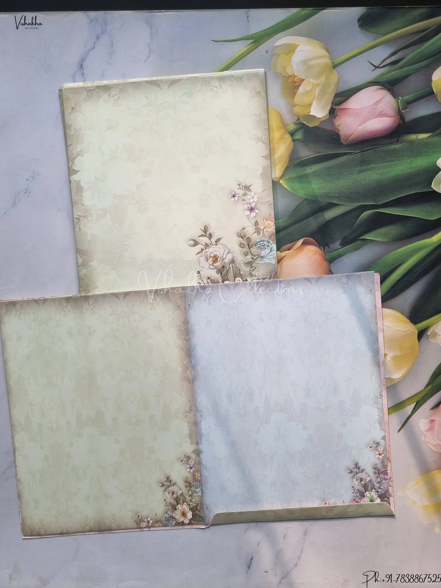 Semi Box Flower Hindu Muslim Christian Jain Sikh Pastel Green Colored wedding invitation Cards GS-889