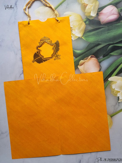 Ganesh Ji Hindu Carry Bag Red And Yellow Colored wedding invitation Cards GS-9