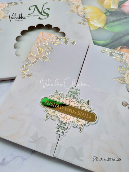 Flower Double Door Hindu Muslim Christian Sikh Padded Colored invitation Cards LN-524