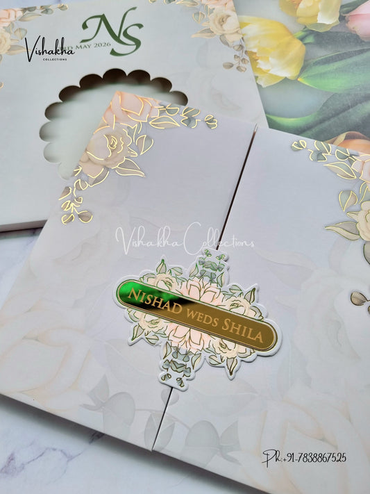 Flower Double Door Hindu Muslim Christian Sikh Padded Colored invitation Cards LN-524