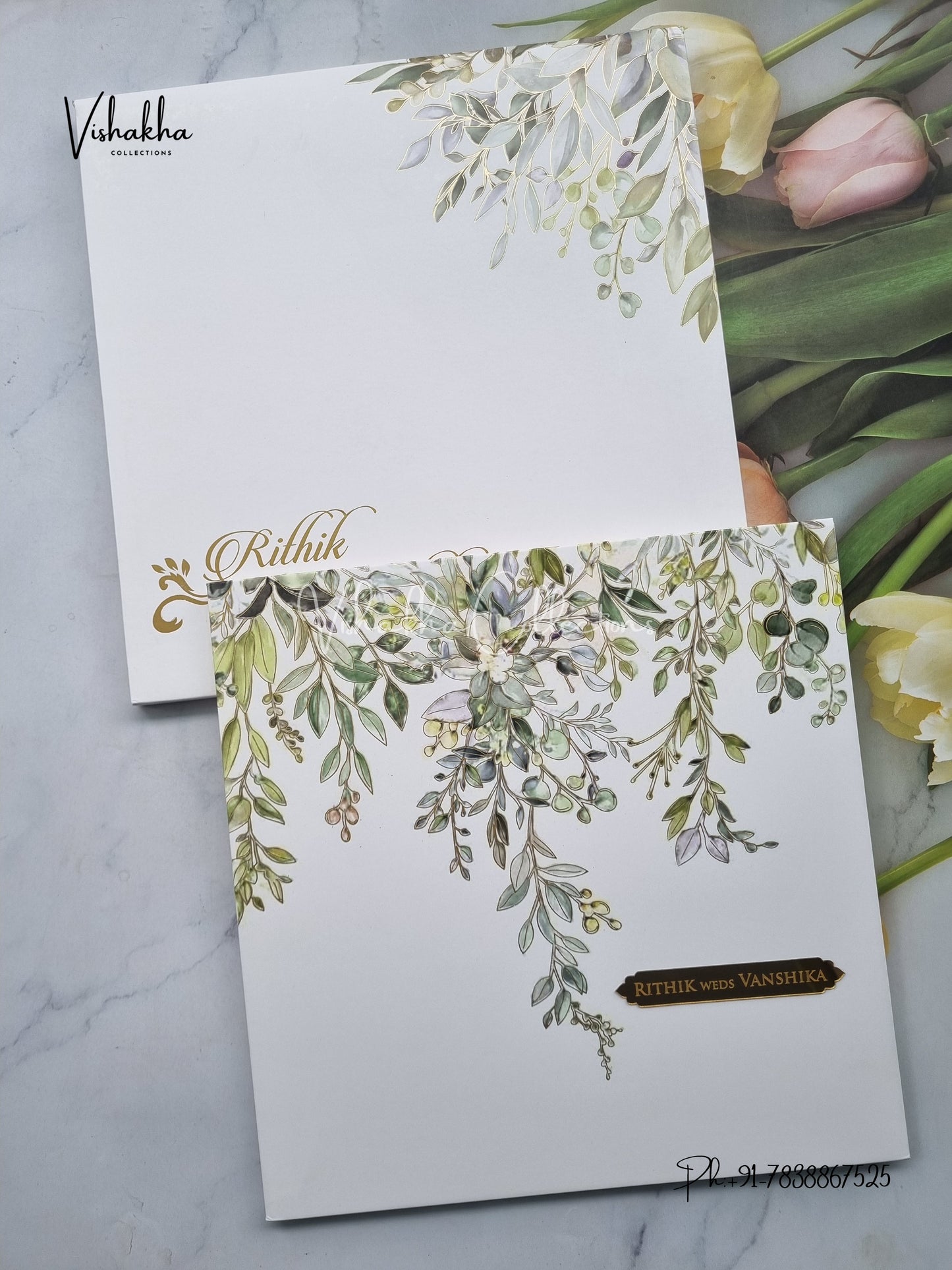 Flower Hindu Muslim Christian Sikh Colored invitation Cards LN-575