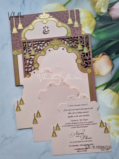 Hindu Muslim Christian Sikh MDF Board Laser Cut Colored invitation Cards LN-683