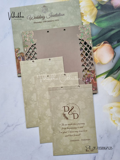 Hathi Dulah Dulhan Hindu Sikh MDF Board Laser Cut Colored invitation Cards LN-687