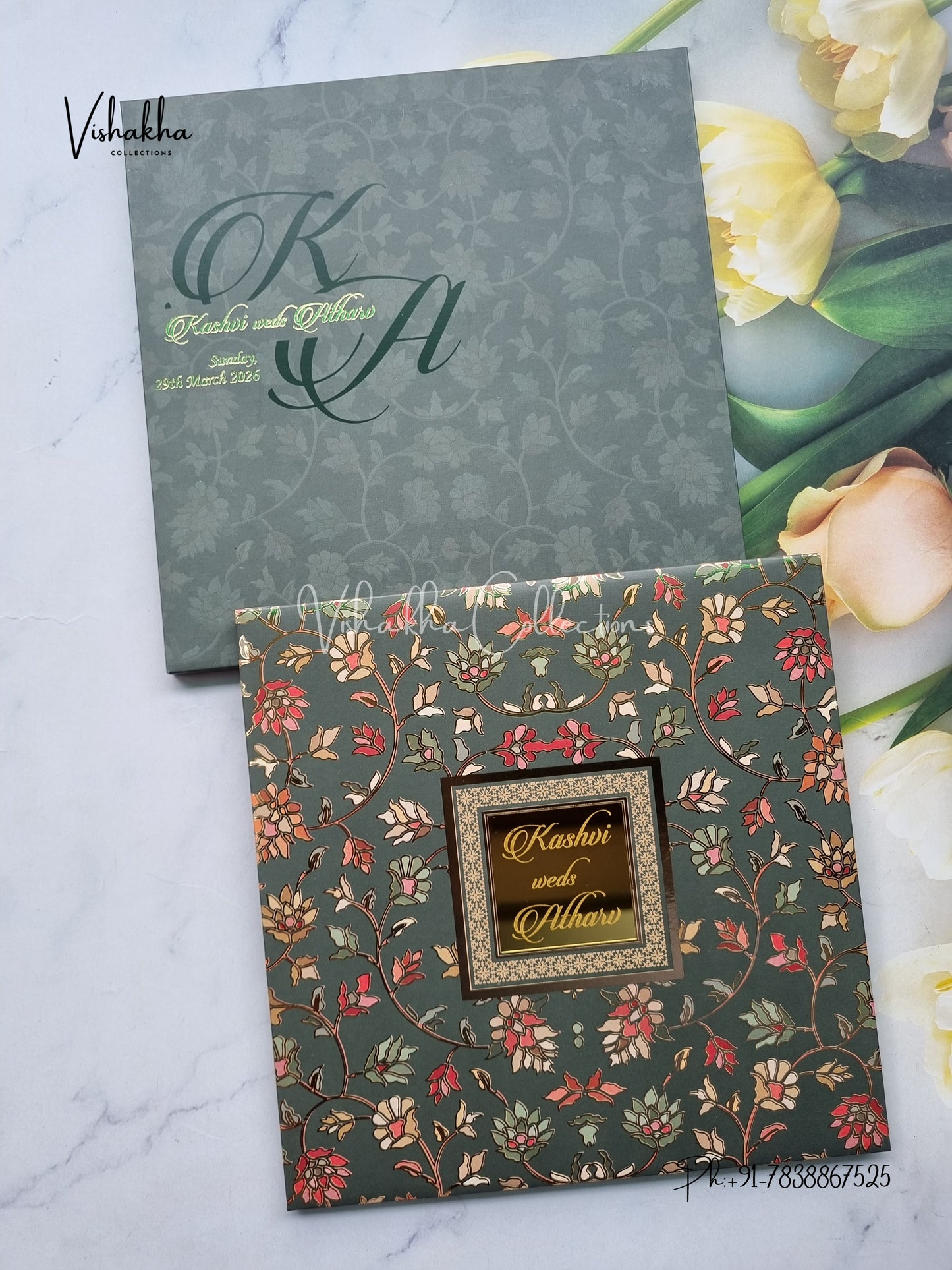 Flower Hindu Muslim Christian Sikh Padded Unique Color Colored invitation Cards LN-701