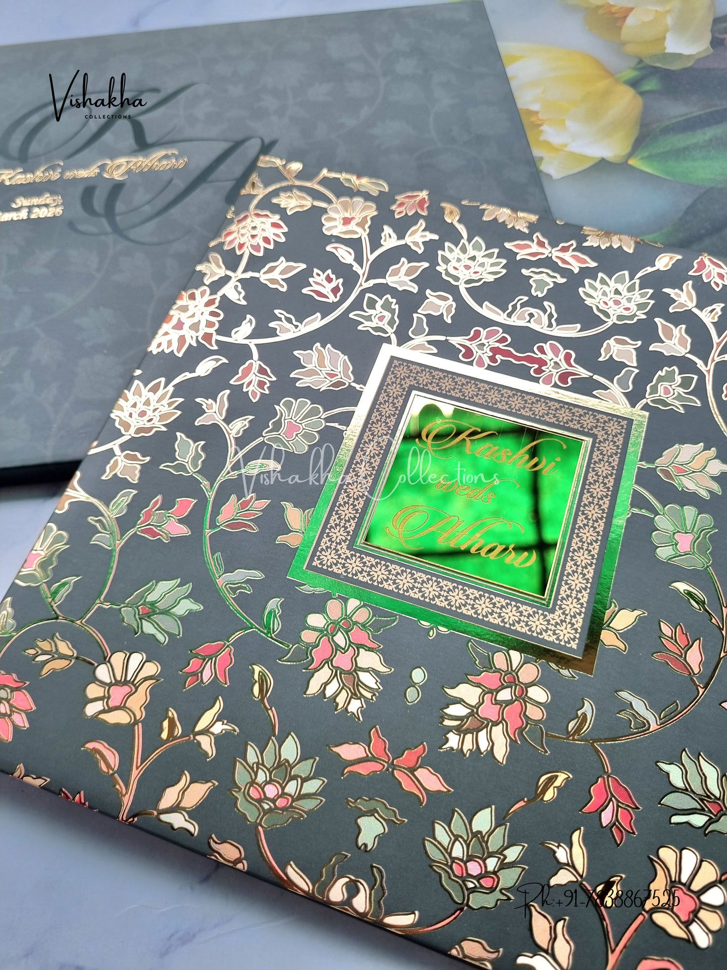 Flower Hindu Muslim Christian Sikh Padded Unique Color Colored invitation Cards LN-701