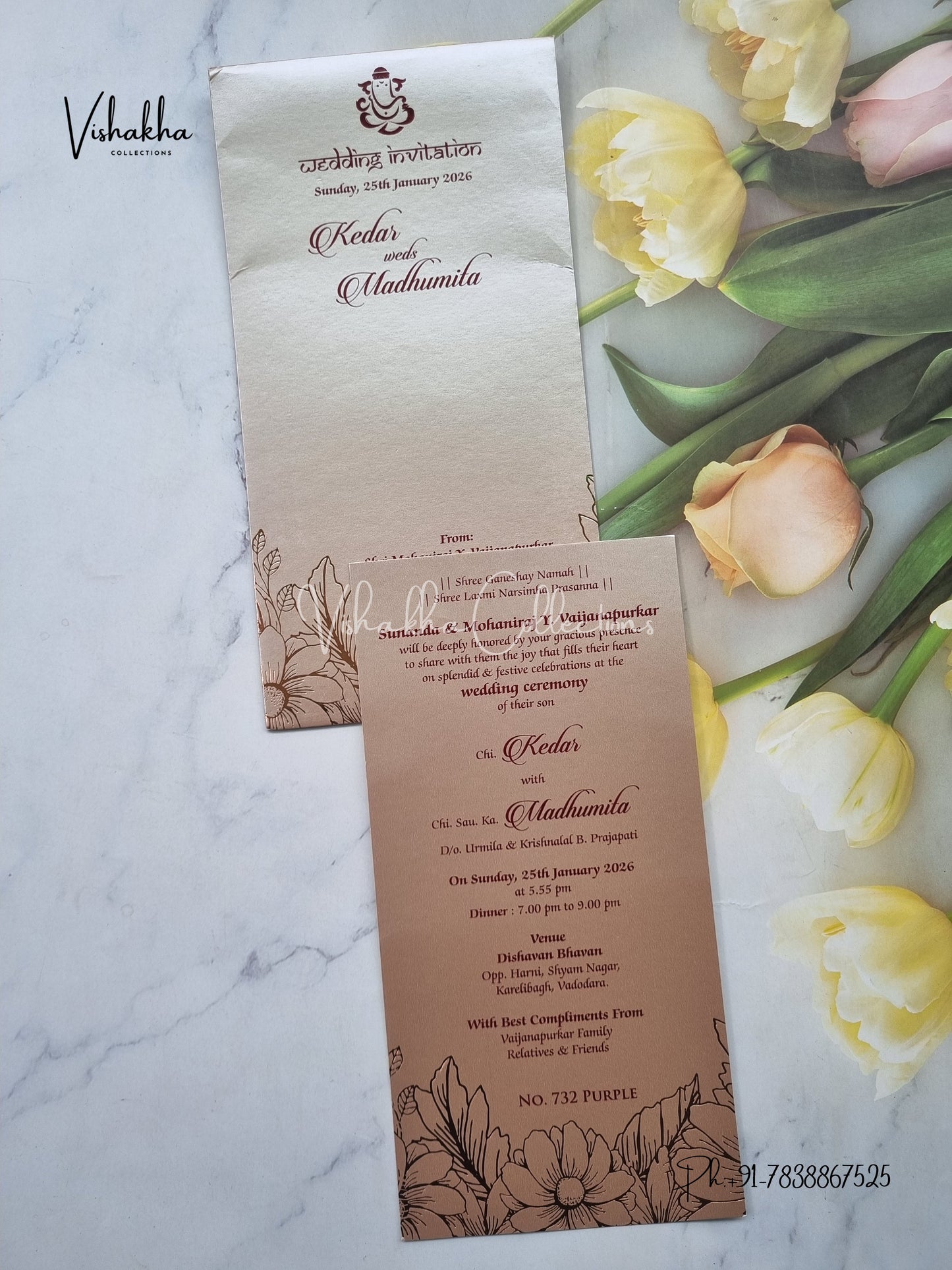 Single Insert Hindu Muslim Christian Sikh Colored invitation Cards LN-732