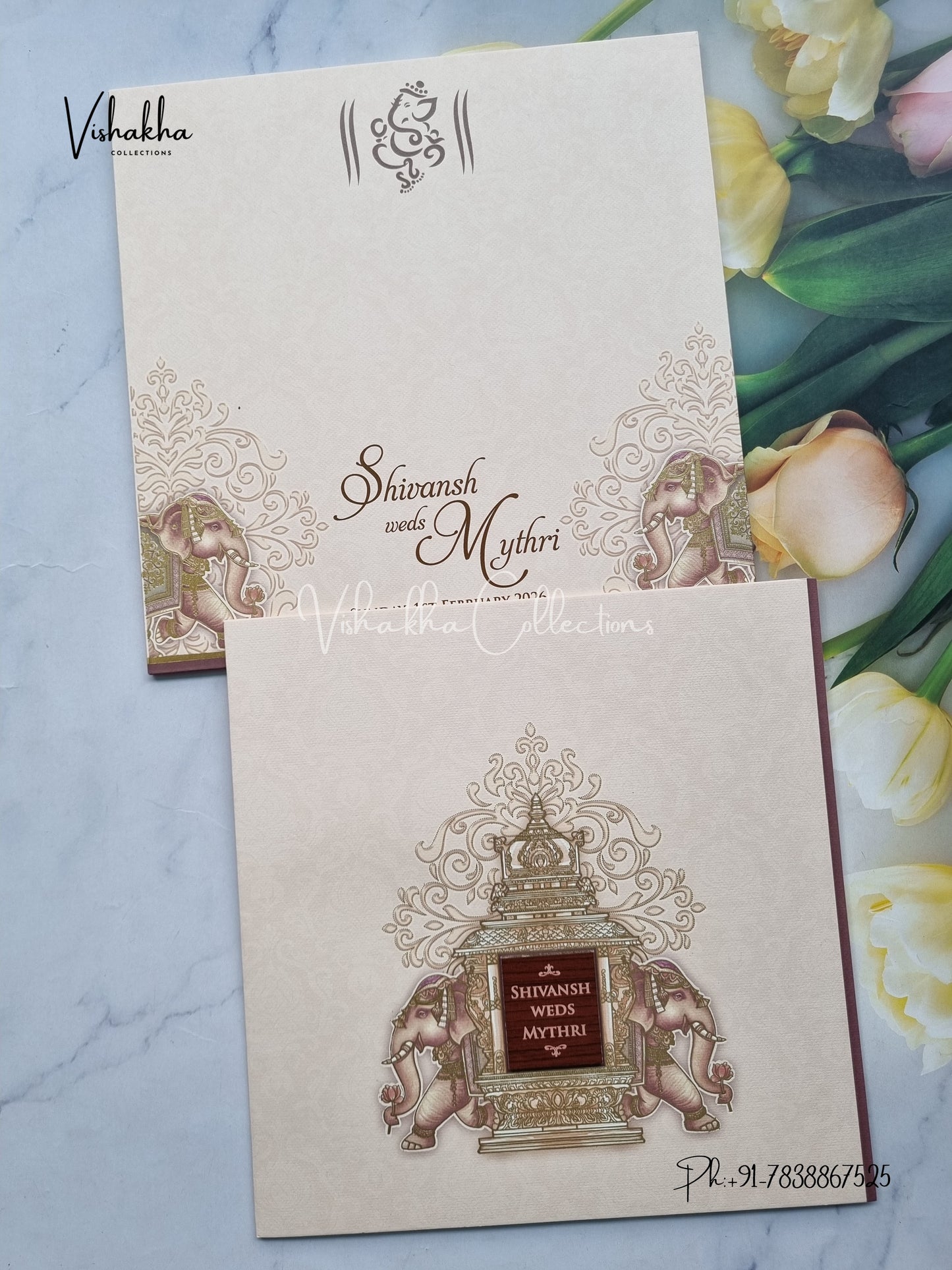 Hathi Hindu Sikh Colored invitation Cards LN-744