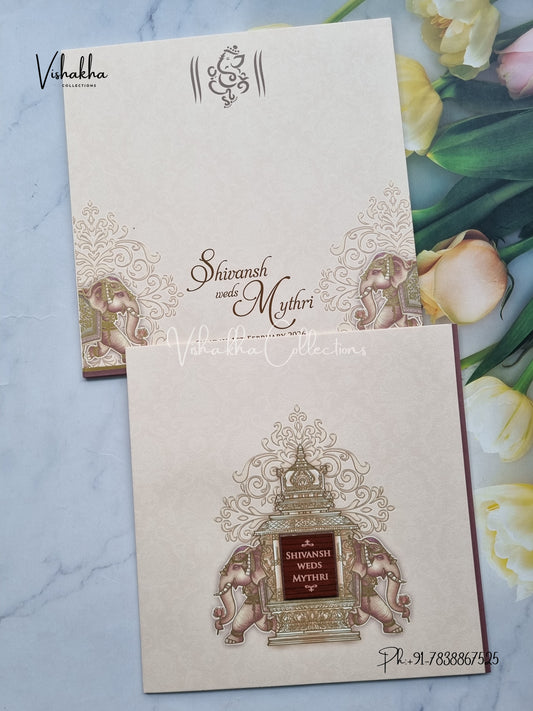 Hathi Hindu Sikh Colored invitation Cards LN-744