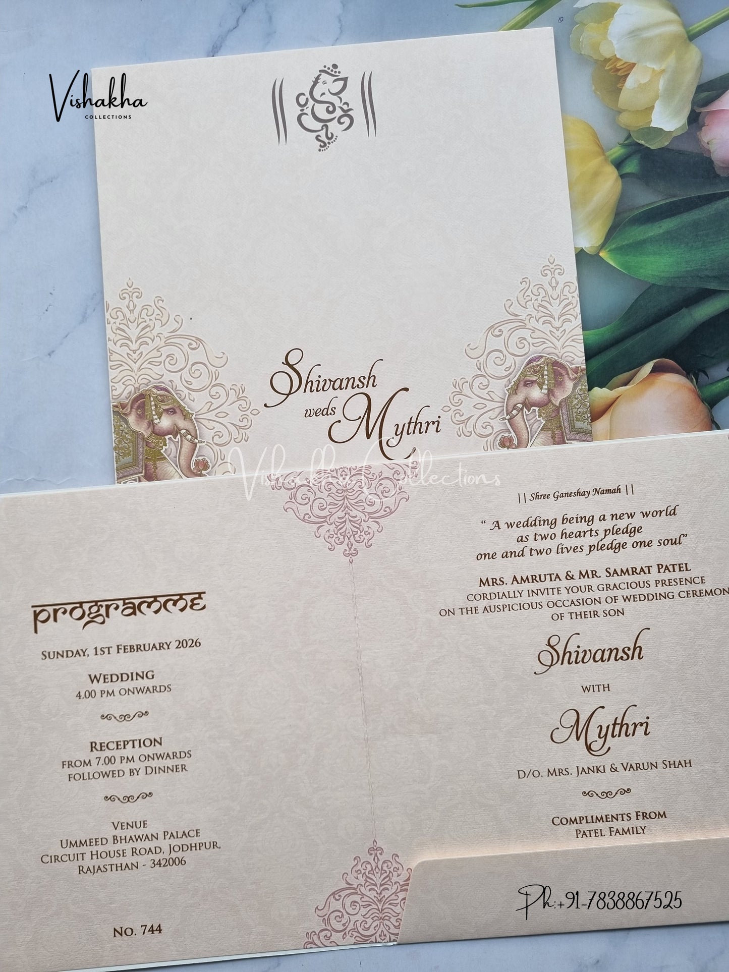 Hathi Hindu Sikh Colored invitation Cards LN-744