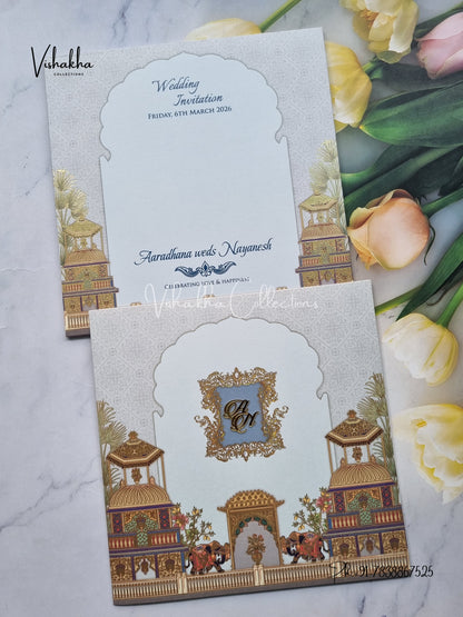 Hathi Hindu Muslim Christian Sikh Colored invitation Cards LN-745