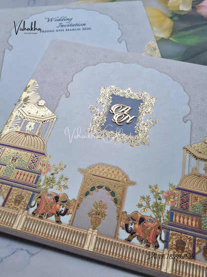 Hathi Hindu Muslim Christian Sikh Colored invitation Cards LN-745