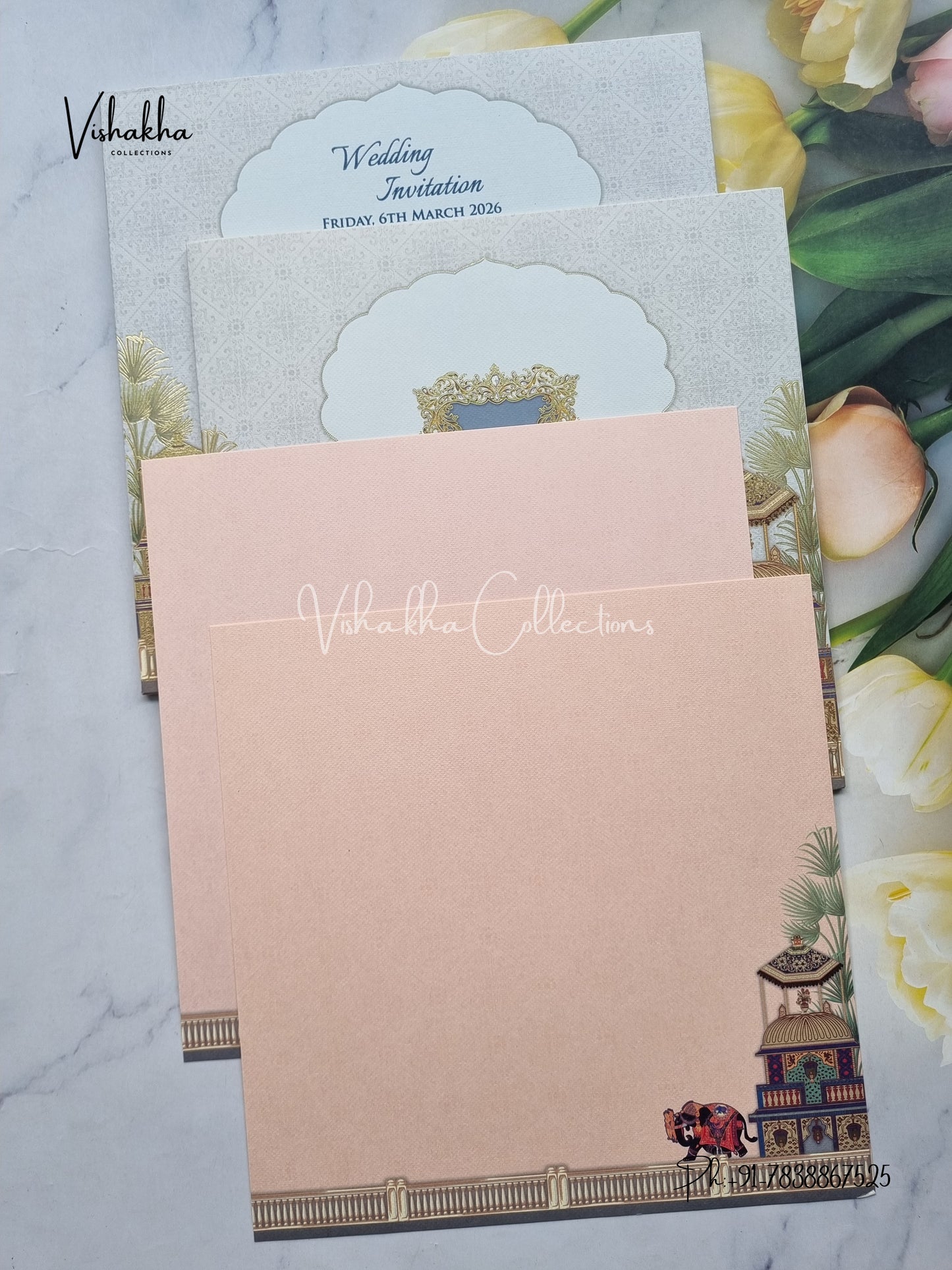 Hathi Hindu Muslim Christian Sikh Colored invitation Cards LN-745