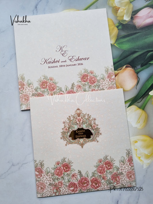 Flower Hindu Muslim Christian Sikh Colored invitation Cards LN-746