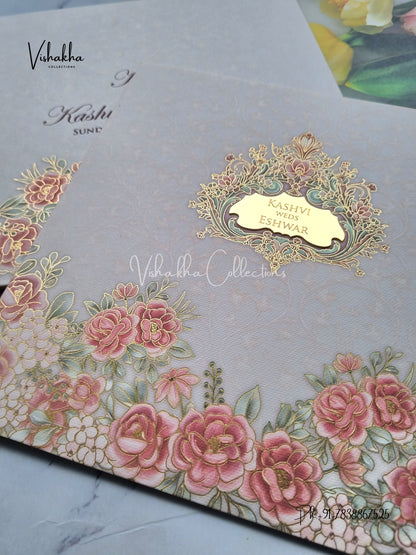 Flower Hindu Muslim Christian Sikh Colored invitation Cards LN-746