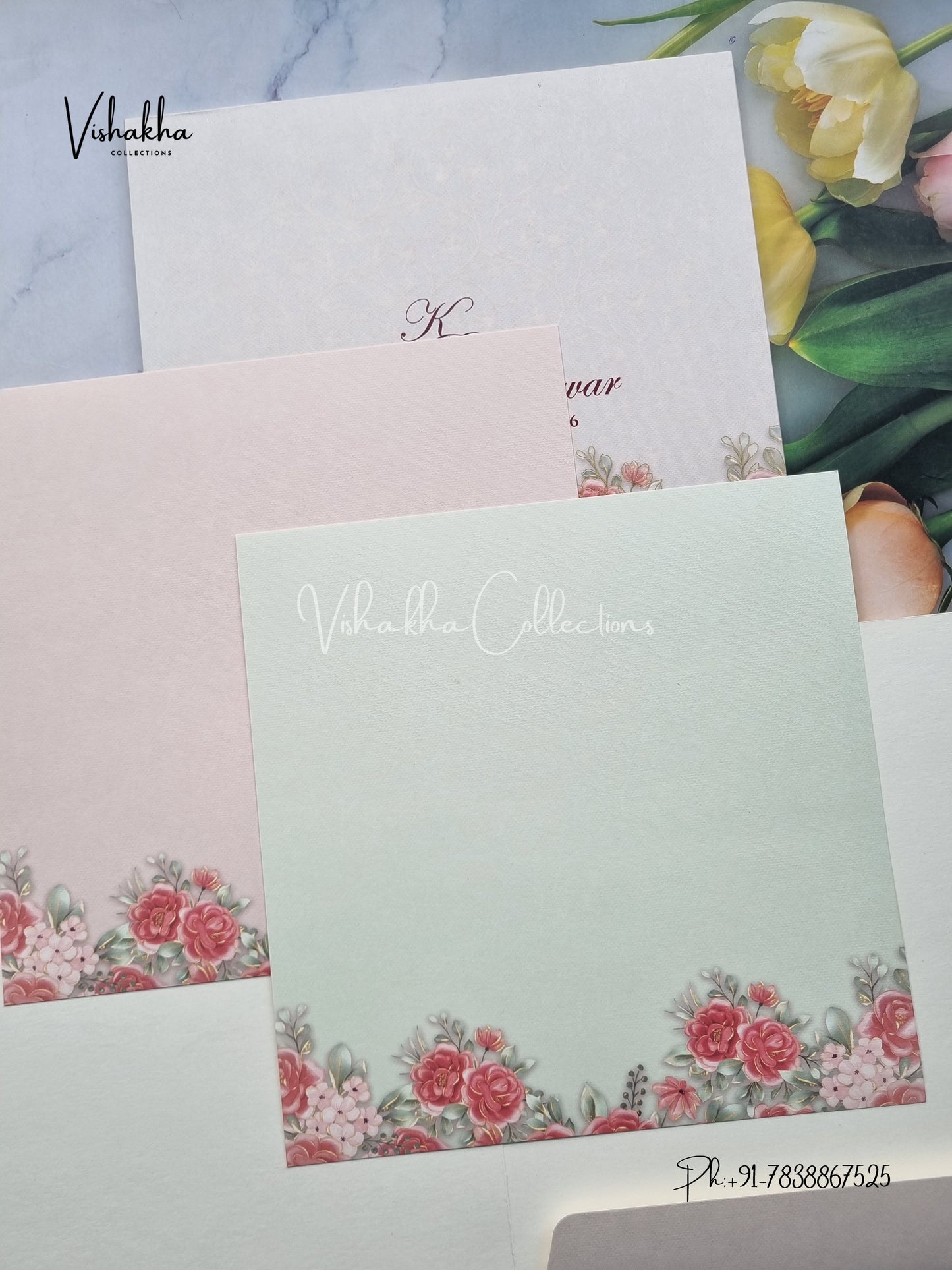 Flower Hindu Muslim Christian Sikh Colored invitation Cards LN-746