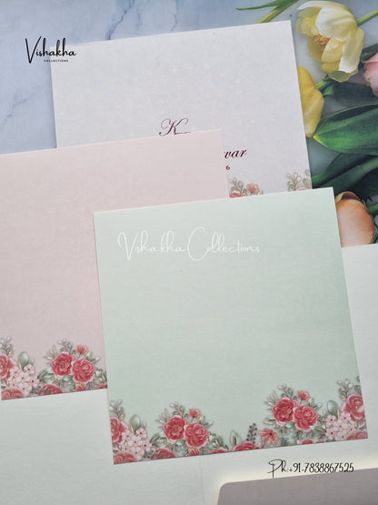 Flower Hindu Muslim Christian Sikh Colored invitation Cards LN-746