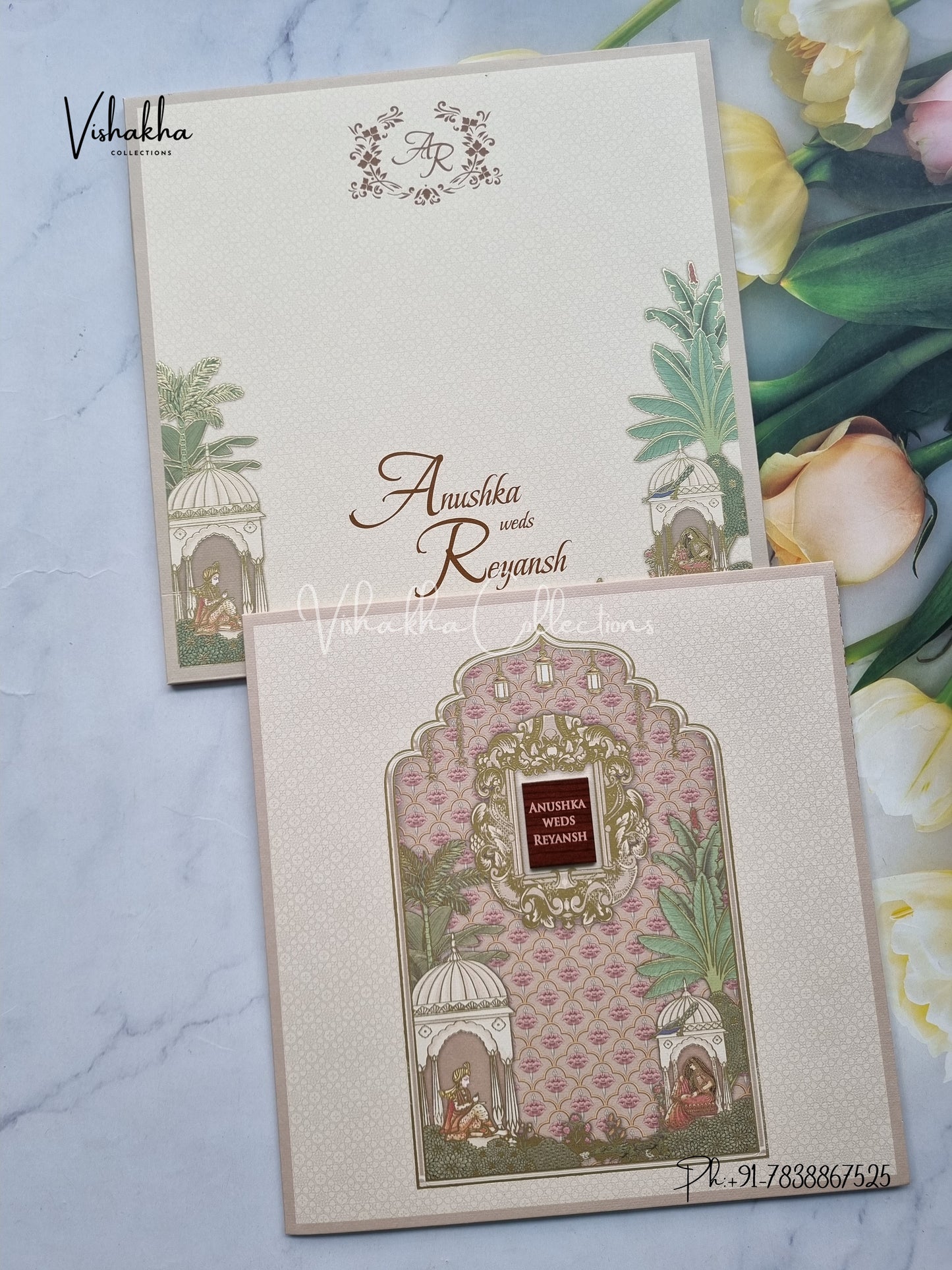 Double Door Hindu Sikh Colored invitation Cards LN-752