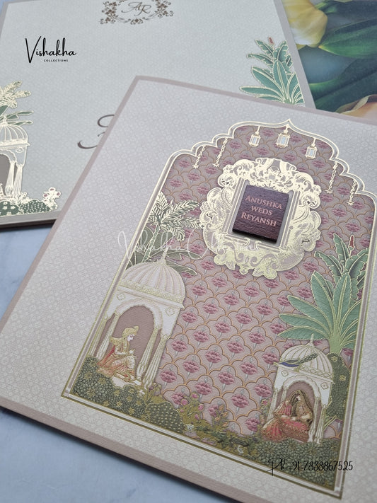 Double Door Hindu Sikh Colored invitation Cards LN-752