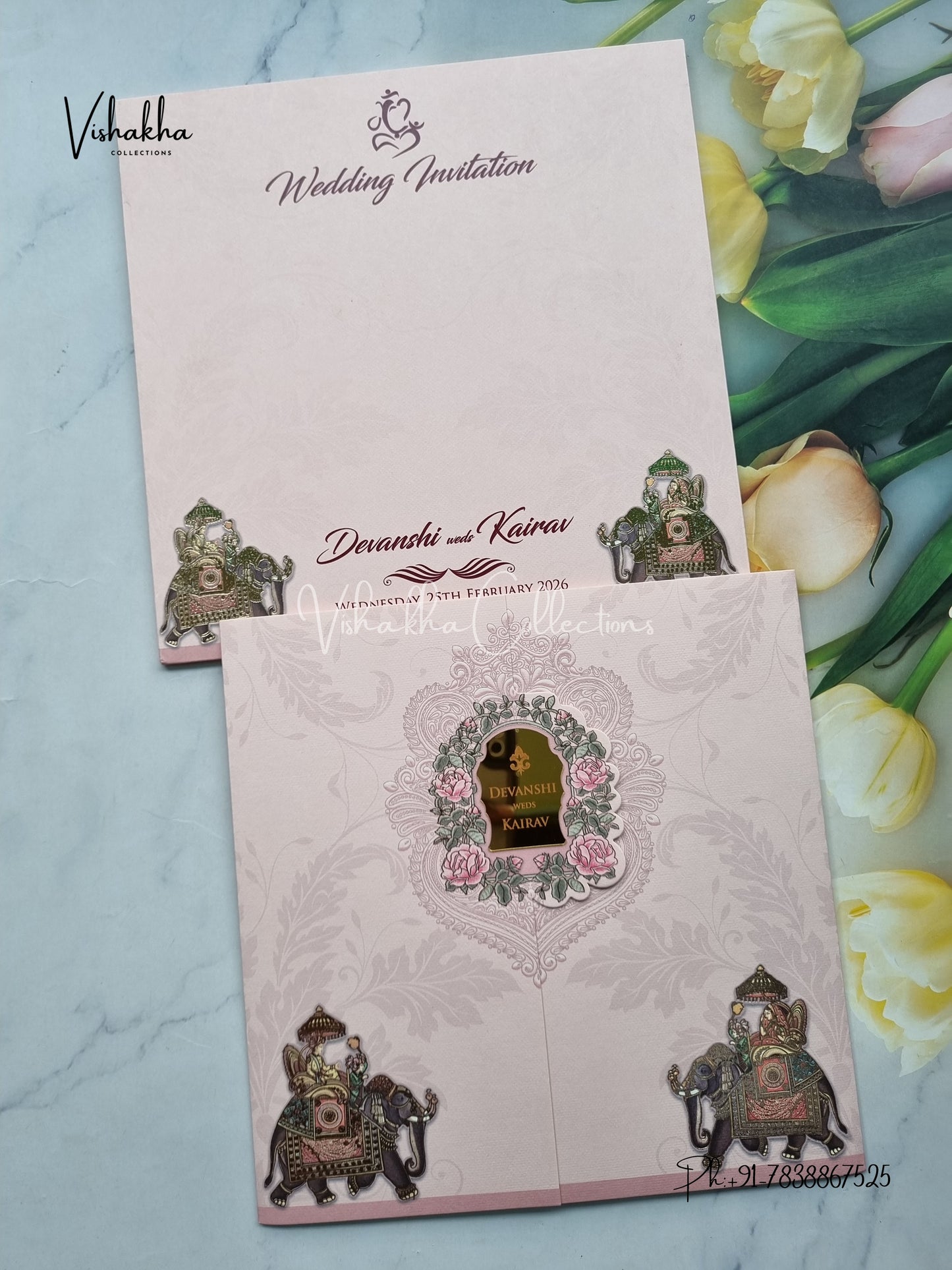 Hathi Hindu Sikh Colored invitation Cards LN-754