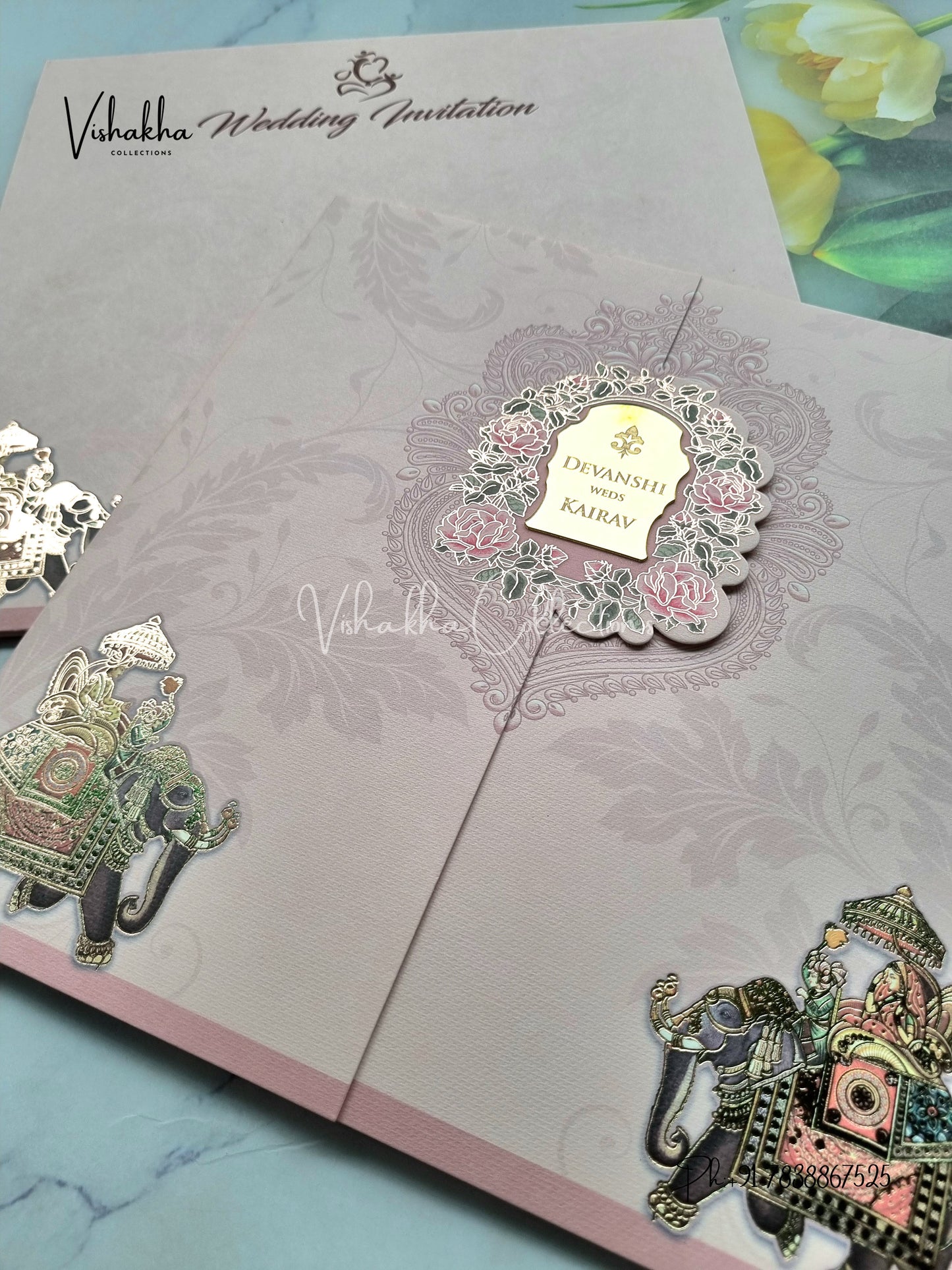 Hathi Hindu Sikh Colored invitation Cards LN-754