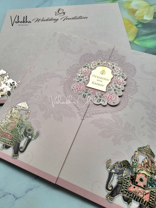 Hathi Hindu Sikh Colored invitation Cards LN-754