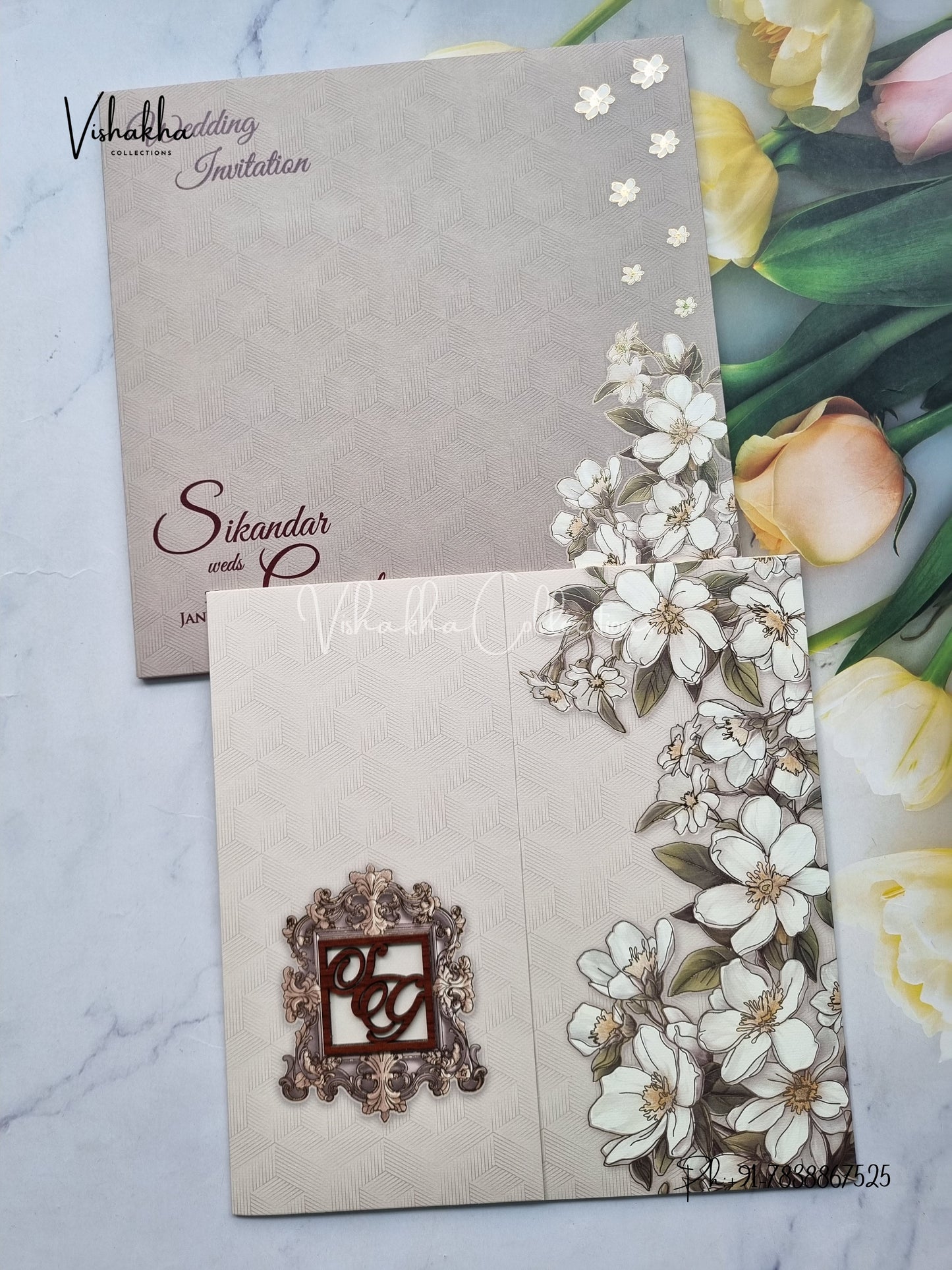 Flower Double Door Hindu Muslim Christian Sikh Colored invitation Cards LN-756