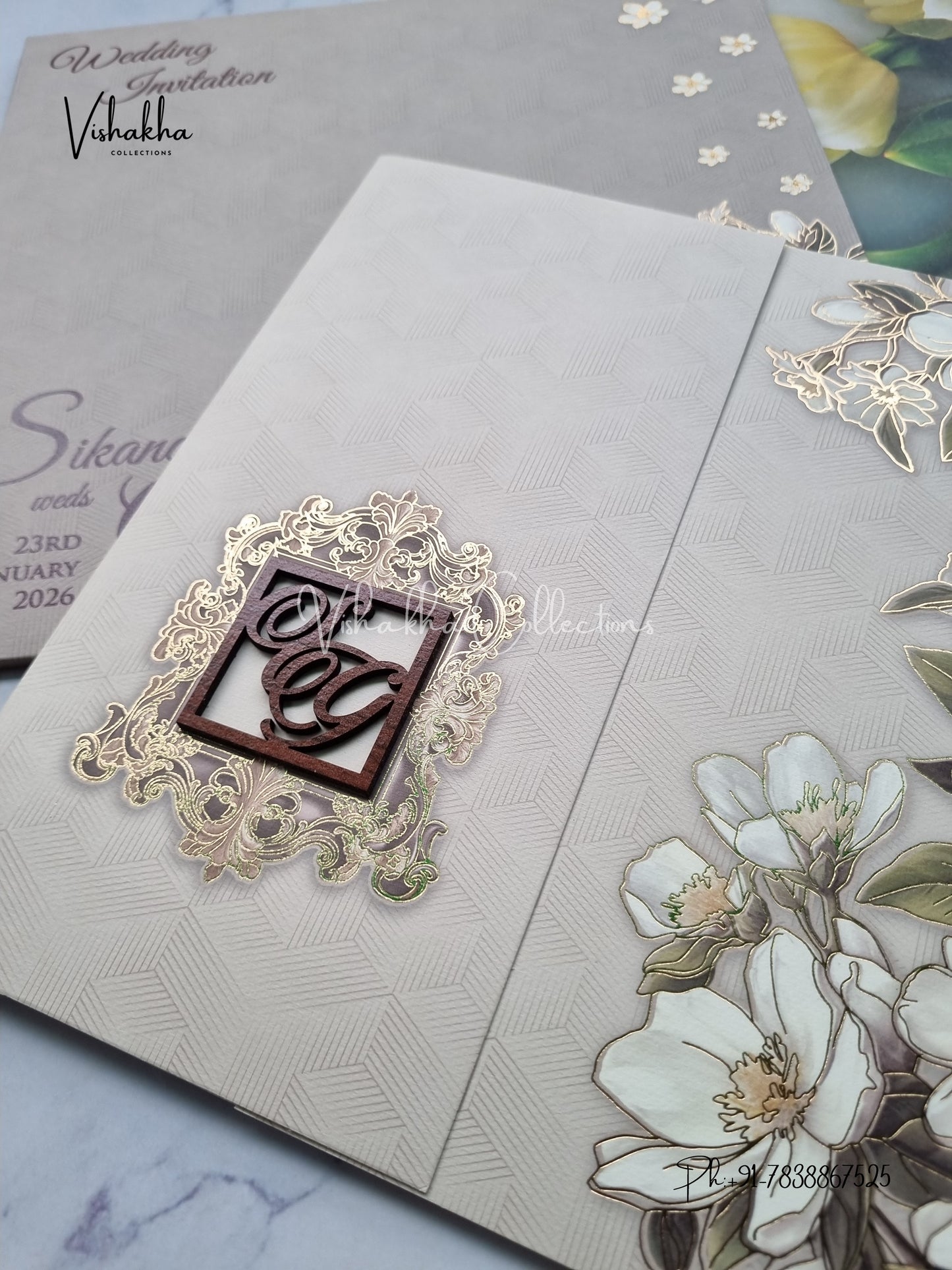 Flower Double Door Hindu Muslim Christian Sikh Colored invitation Cards LN-756