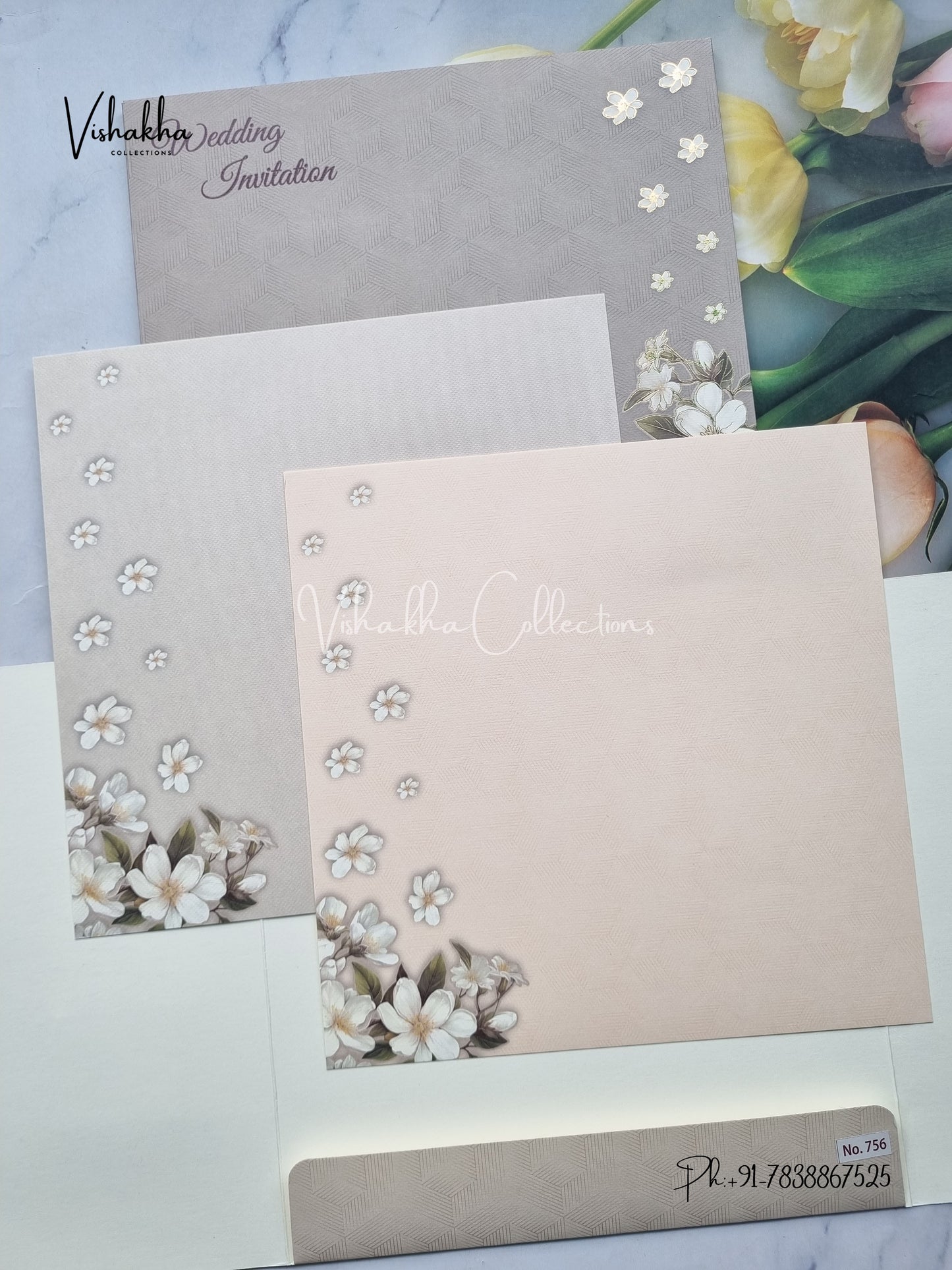 Flower Double Door Hindu Muslim Christian Sikh Colored invitation Cards LN-756