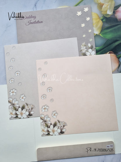 Flower Double Door Hindu Muslim Christian Sikh Colored invitation Cards LN-756