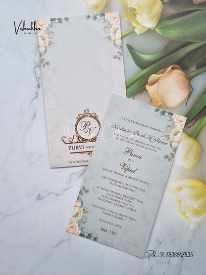 Single Insert Flower Hindu Muslim Christian Sikh Colored invitation Cards LN-759