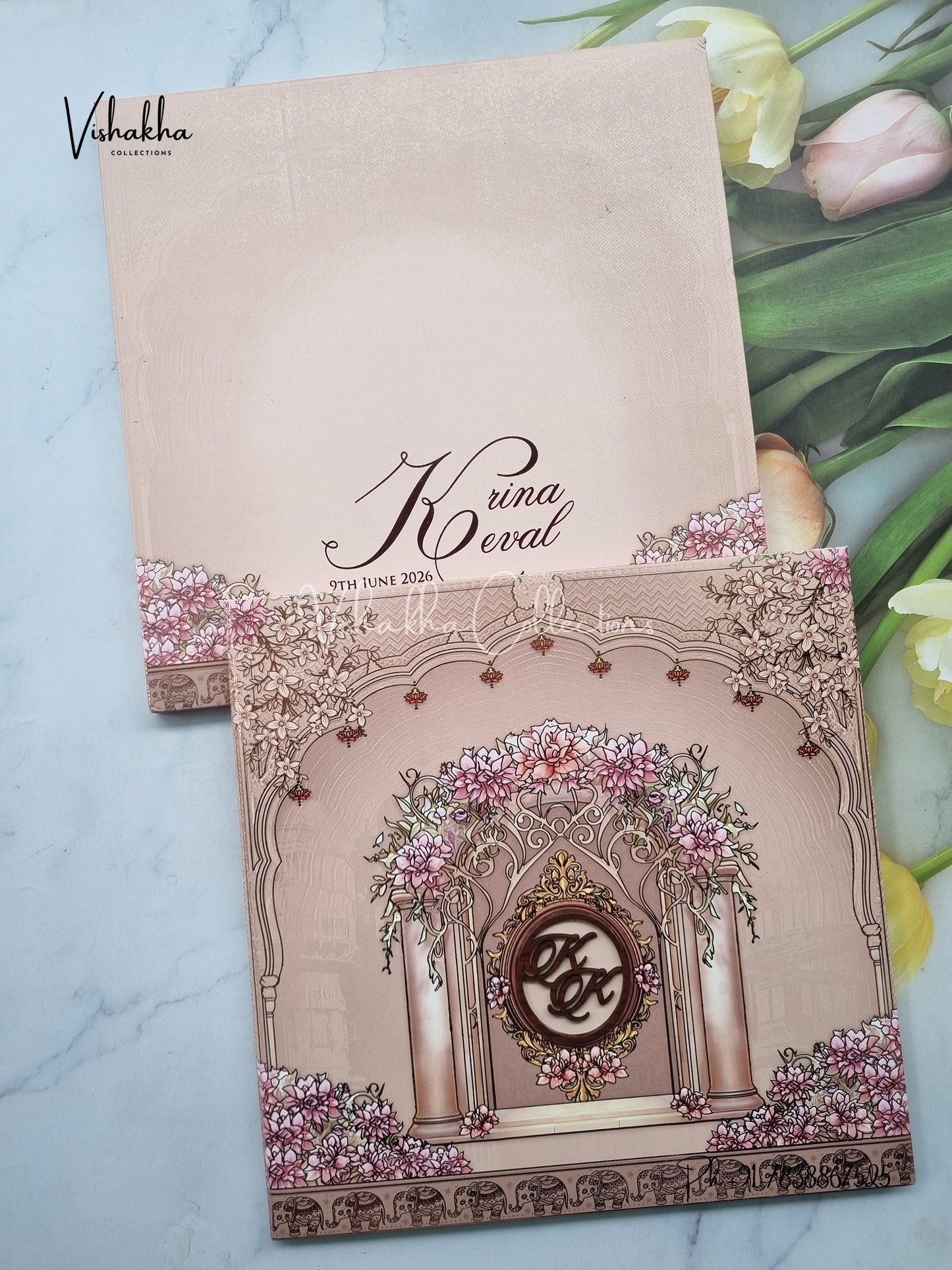 Flower Hindu Muslim Christian Sikh Padded invitation Cards LN-770