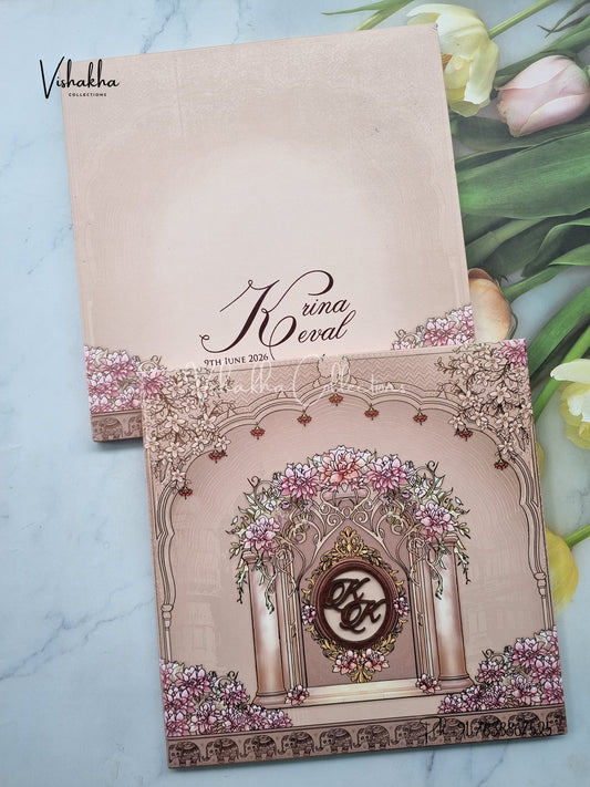 Flower Hindu Muslim Christian Sikh Padded invitation Cards LN-770