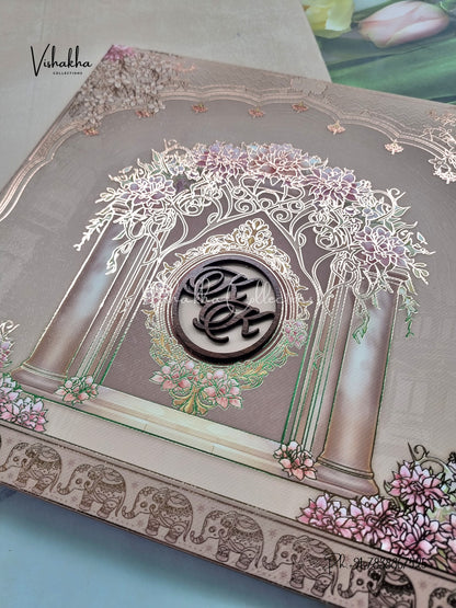 Flower Hindu Muslim Christian Sikh Padded invitation Cards LN-770