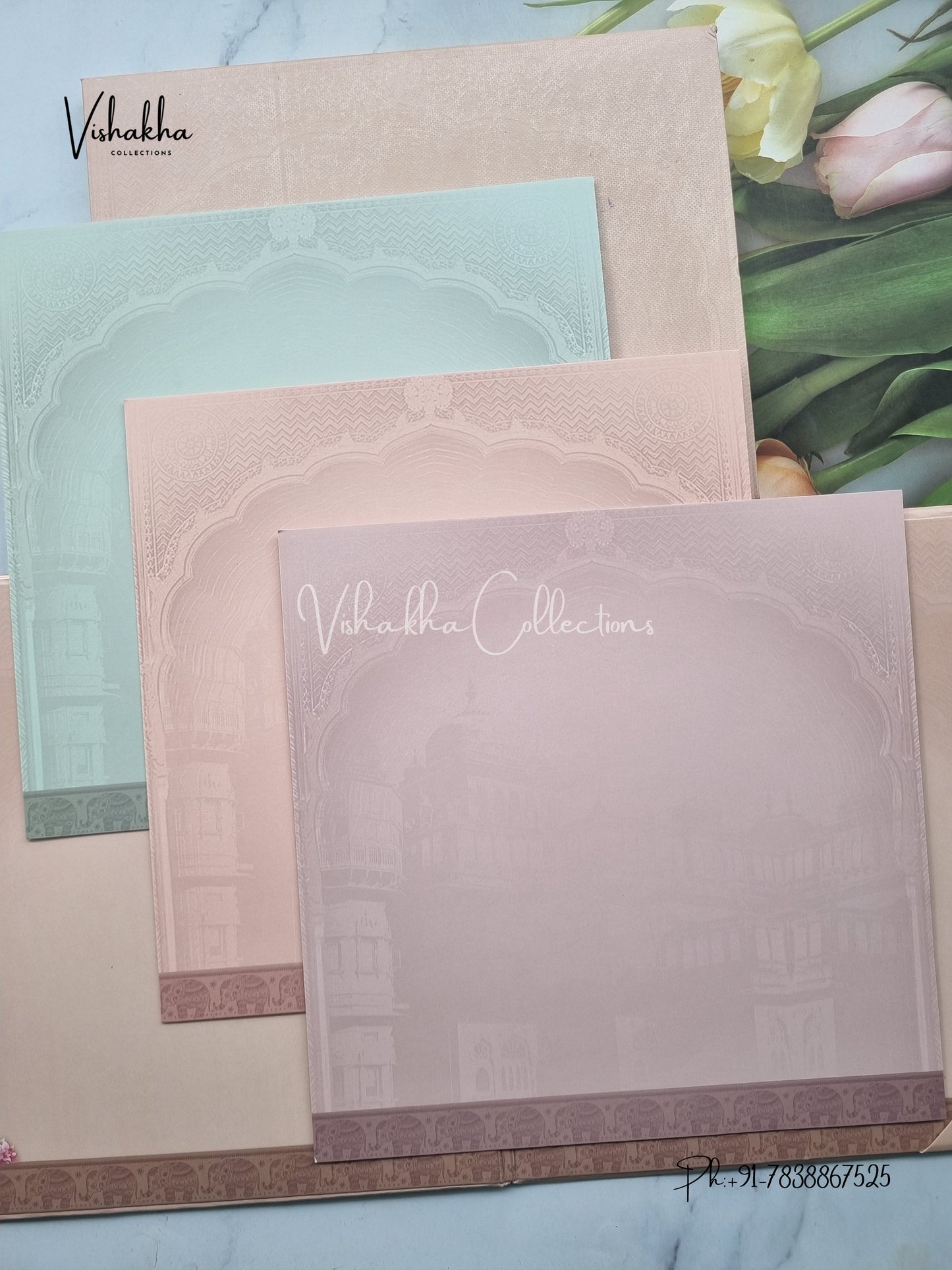 Flower Hindu Muslim Christian Sikh Padded invitation Cards LN-770