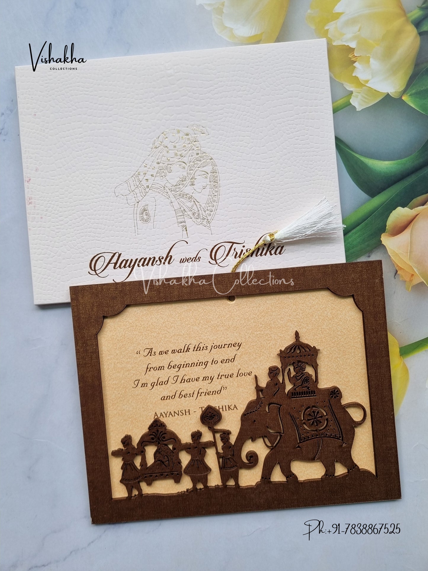 Hindu Sikh MDF Board Laser Cut Colored invitation Cards LN-778