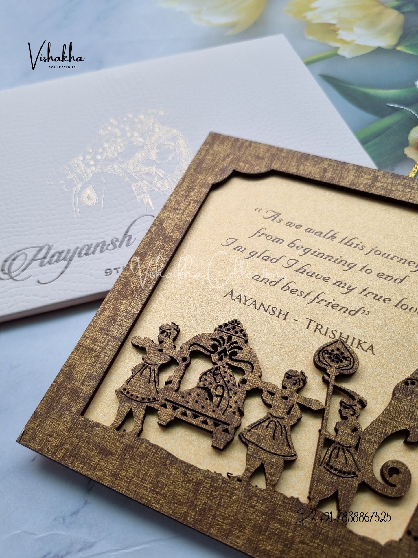 Hindu Sikh MDF Board Laser Cut Colored invitation Cards LN-778